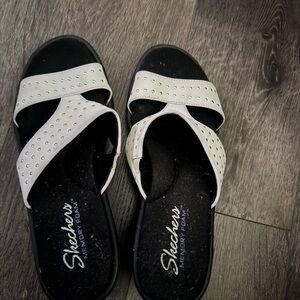 Skechers Black and White Criss-Cross Sandals